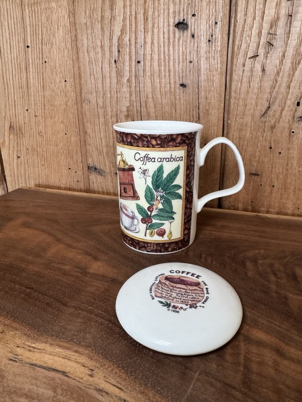Roy Kirkham Coffea Arabica Coffee Mug w Lid Fine Bone China England 1998